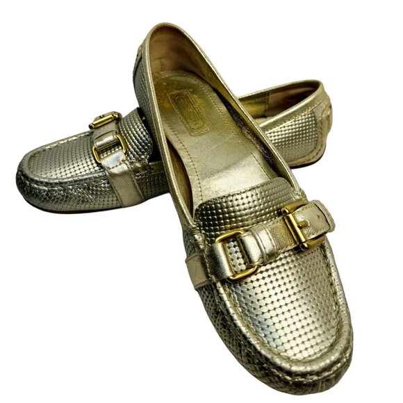 Coach Perforated Leather Buckle Driving Moc Loafer | Gold | SIZE 6.5 - Picture 3 of 5